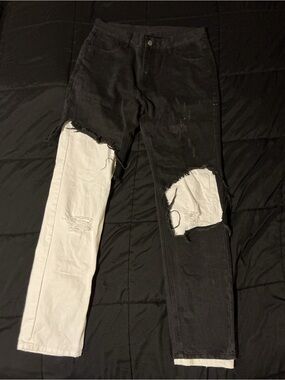 Raf Simons Two-Tone Black and White Straight Jeans